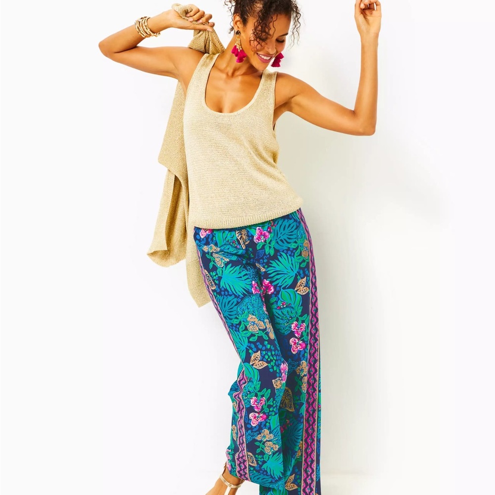 Lilly Pulitzer Large Bal Harbor Palazzo pants Large Low tide navy